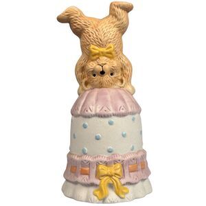 Vintage 90s Baby Bell Teddy Bear Porcelain‎ Soft Pastels 6 1/2" x 3" Rare Loomco